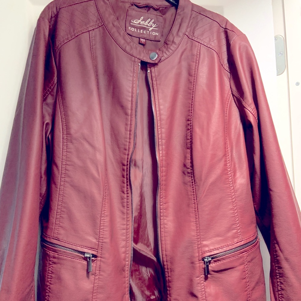 Maroon Faux Leather Jacket Large